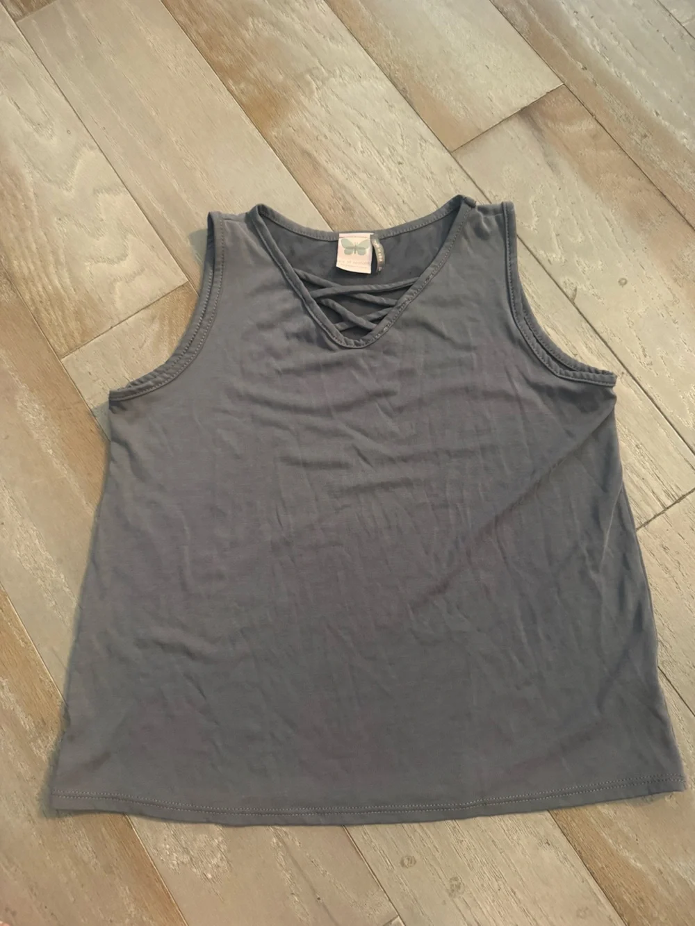 Lou & Grey Slate Blue Tank Top with V-Crisscross Neckline